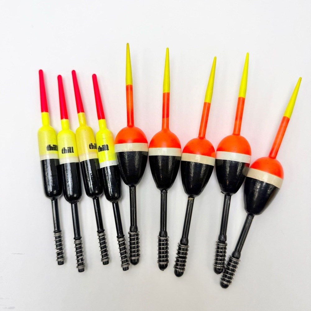 Thill Balsa Stick Fishing Floats Lot 9 Spring Pencil & Oval Bobbers